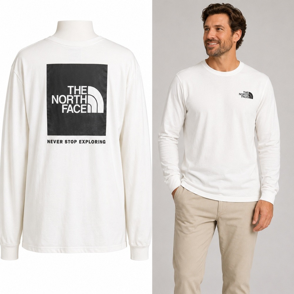 The North Face Shirt Mens L White Long Sleeve Logo Graphic Never Stop Exploring